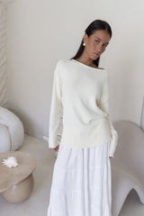 Sugar Petal Off-Shoulder Strickpullover Weiß