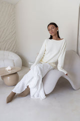 Sugar Petal Off-Shoulder Strickpullover Weiß
