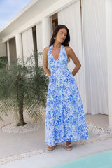 Seaside Petals Neckholder Maxikleid Blau