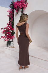 Summer Moon Off-Shoulder Maxikleid Braun
