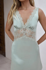 Sizilianischer Traum Satin Minikleid Salbei