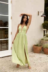 FORTUNATE ONE Isla Leinen Neckholder Maxikleid Grün