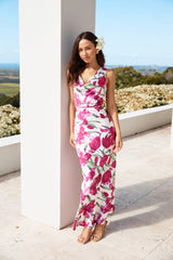 Garten-Tour Satin-Maxikleid Rosa