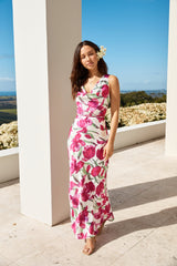 Garten-Tour Satin-Maxikleid Rosa