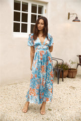 Through Oceans Satin Maxikleid Blau