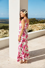 Garten-Tour Satin-Maxikleid Rosa