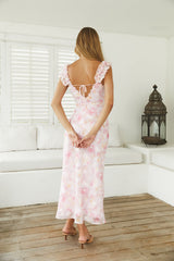 Florales Midikleid mit ruhigen Blütenblättern in Pink