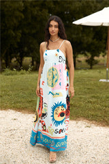 Französische Sonnenaufgang-Maxikleid Blau