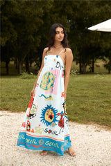 Französische Sonnenaufgang-Maxikleid Blau
