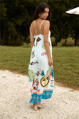 Französische Sonnenaufgang-Maxikleid Blau