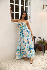Trägerloses Maxi-Kleid "Regenwald-Oase" Blau