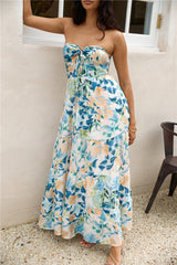 Trägerloses Maxi-Kleid "Regenwald-Oase" Blau