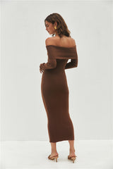 Angels Sing schulterfreies Strick-Maxikleid Schokolade