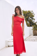 Arktische Verführung Leinen Maxikleid Rot