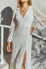 Layla Langarm-Maxikleid Creme