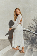 Layla Langarm-Maxikleid Creme