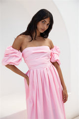 Bella schulterfreies Maxikleid Rosa