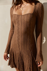 Slow Love Langarm-Minikleid Mokka