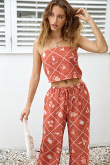 Bustier-Crop-Top in Orange mit tropischem Print