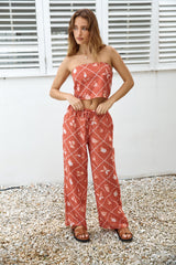 Bustier-Crop-Top in Orange mit tropischem Print