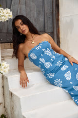 Mykonos Mode Trägerloses Maxikleid Blau
