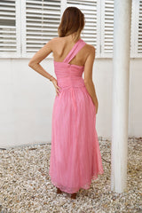 Zuckerbeschichtetes One-Shoulder-Maxikleid Pink
