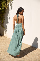 Kopfsteinpflaster-Neckholder-Maxikleid Grün