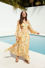 Starlight Blooms Maxikleid mit langen Ärmeln Gelb