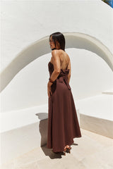 Yasmin trägerloses Maxikleid Braun