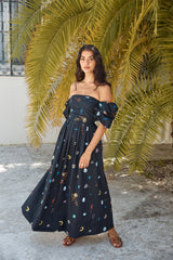 Bonnie Off-Shoulder Maxikleid Schwarz