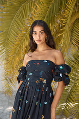Bonnie Off-Shoulder Maxikleid Schwarz