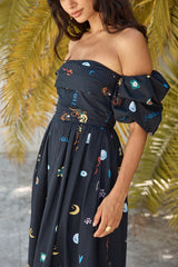 Bonnie Off-Shoulder Maxikleid Schwarz