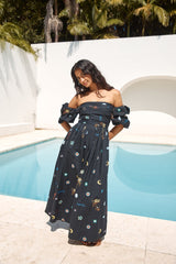 Bonnie Off-Shoulder Maxikleid Schwarz