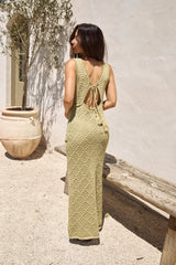 Exotisches Strickmaxikleid Grün
