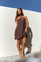 Swaying Shadows Neckholder-Minikleid Braun