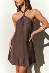 Swaying Shadows Neckholder-Minikleid Braun