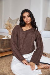 SNDYS Ana Zopfmusterpullover Mokka