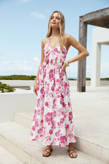 Herzausschnitt Neckholder Maxikleid Pink