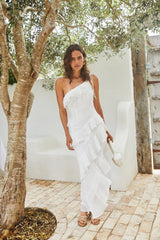 Ozeanmelodie Midi-Kleid Weiß
