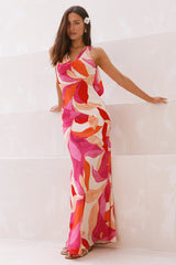 Hibiskustee-Satin-Maxikleid Rosa