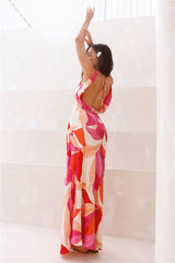 Hibiskustee-Satin-Maxikleid Rosa