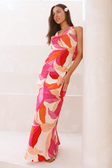 Hibiskustee-Satin-Maxikleid Rosa