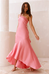 Camilla Satin One-Shoulder Maxikleid Pink