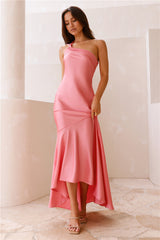 Camilla Satin One-Shoulder Maxikleid Pink