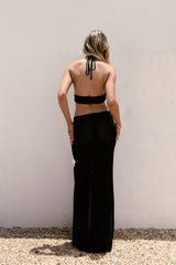 Monaco Sun Strick Maxikleid mit Neckholder in Schwarz