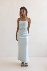 Away With You Satiniertes trägerloses Maxikleid Blau