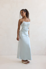 Away With You Satiniertes trägerloses Maxikleid Blau