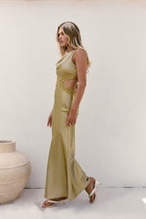 City Silhouettes Satin Maxikleid Olive