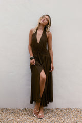 Robin Mesh Neckholder Maxikleid Braun