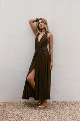 Robin Mesh Neckholder Maxikleid Braun